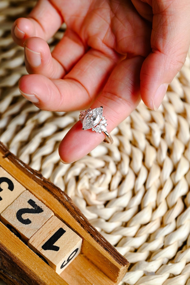 Marquise Cut Cluster Styled Lab Grown Diamond Engagement Ring