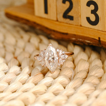 Marquise Cut Cluster Styled Lab Grown Diamond Engagement Ring