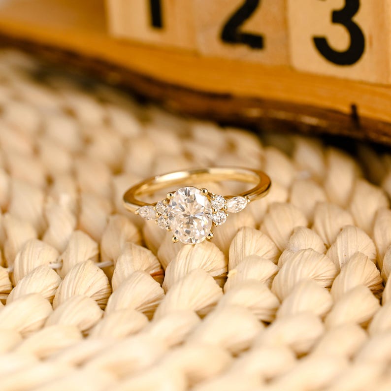 Marquise Cut Cluster Styled Lab Grown Diamond Engagement Ring