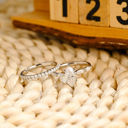 Marquise Cut Cluster Styled Lab Grown Diamond Bridal Ring Set