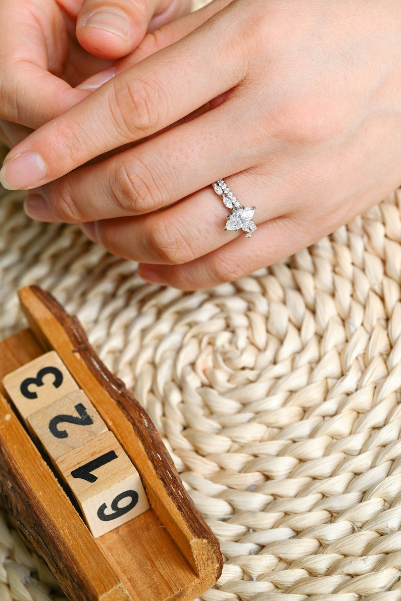 Marquise Cut Cluster Styled Lab Grown Diamond Bridal Ring Set