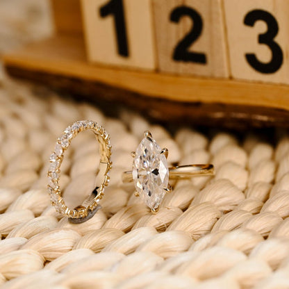 Marquise Cut Cluster Styled Lab Grown Diamond Bridal Ring Set