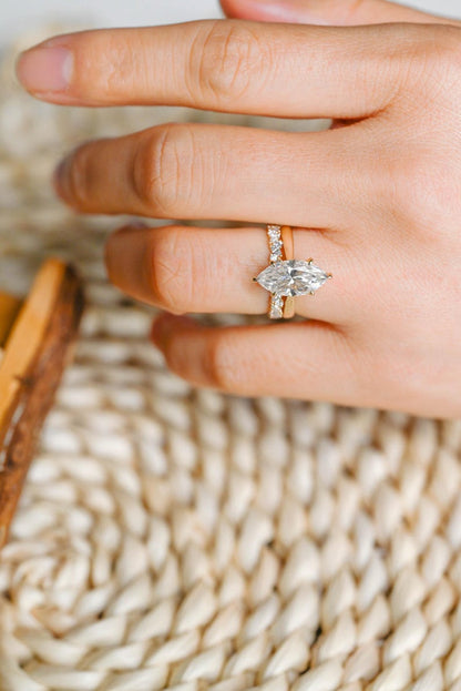 Marquise Cut Cluster Styled Lab Grown Diamond Bridal Ring Set