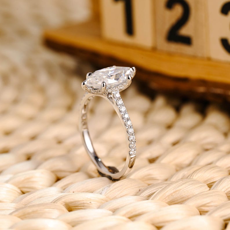 Marquise Cut Cluster Styled Lab Grown Diamond Engagement Ring