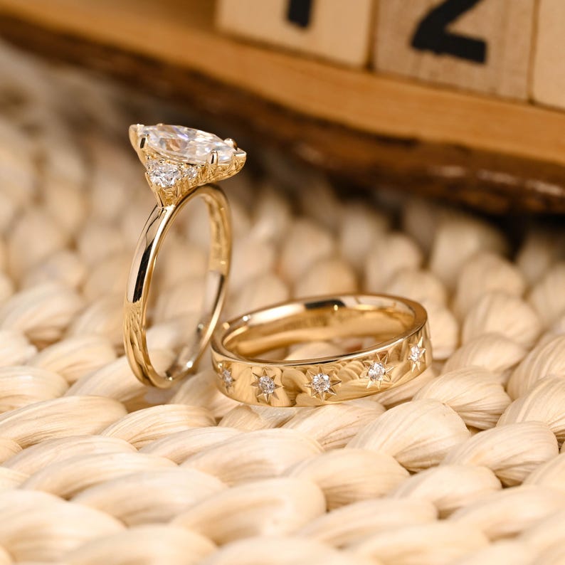 Marquise Cut Cluster Styled Lab Grown Diamond Bridal Ring Set