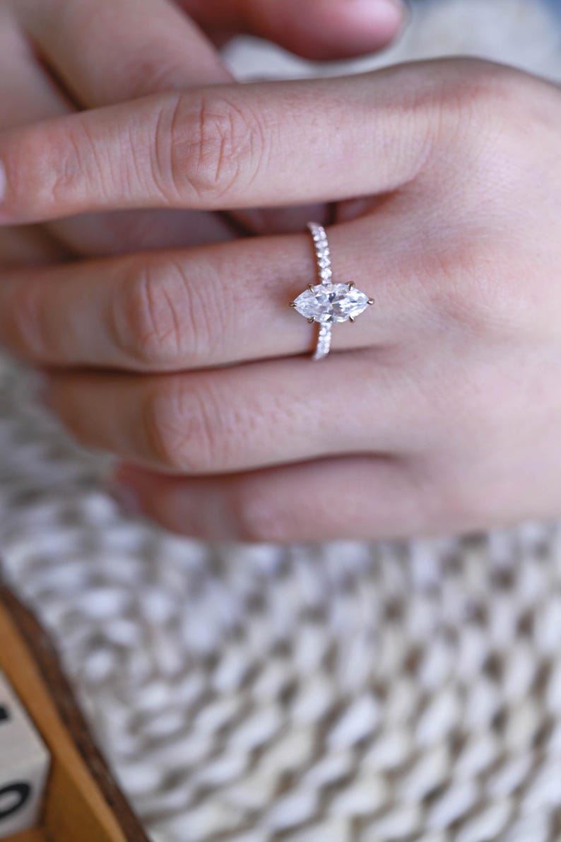 Marquise Cut Cluster Styled Lab Grown Diamond Engagement Ring