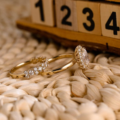 Marquise Cut Cluster Styled Lab Grown Diamond Bridal Ring Set