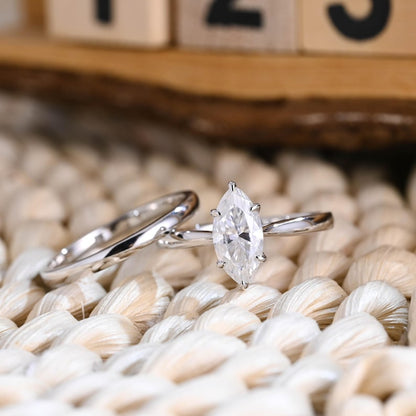 Marquise Cut Cluster Styled Lab Grown Diamond Bridal Ring Set