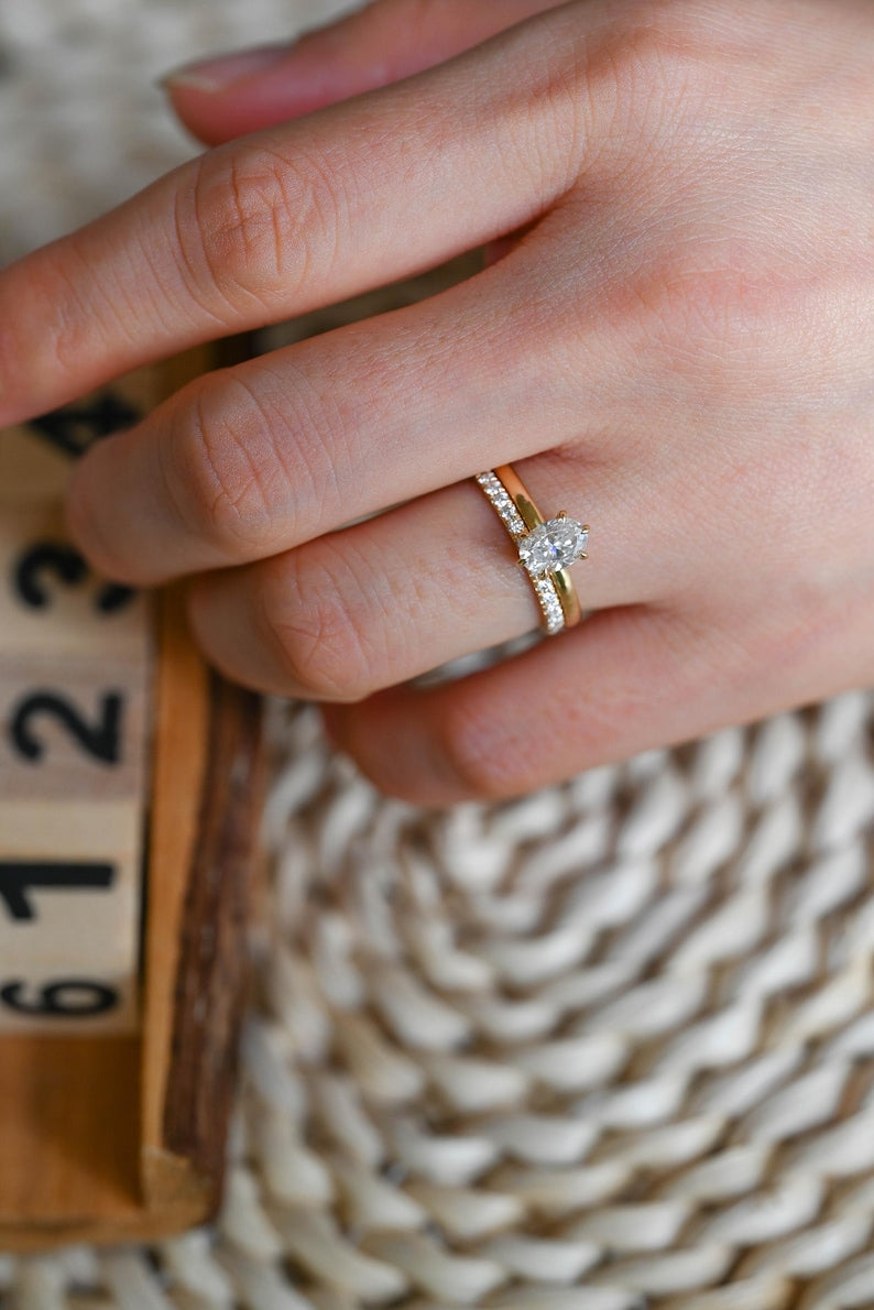 Marquise Cut Cluster Styled Lab Grown Diamond Bridal Ring Set