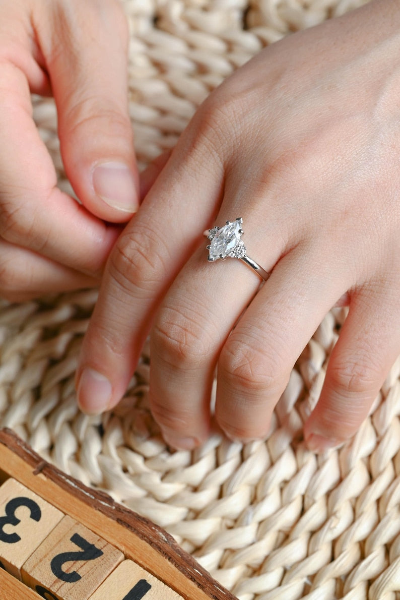 Marquise Cut Cluster Styled Lab Grown Diamond Engagement Ring