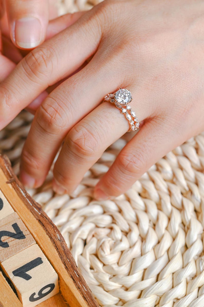 Marquise Cut Cluster Styled Lab Grown Diamond Bridal Ring Set