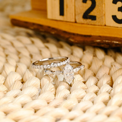 Marquise Cut Cluster Styled Lab Grown Diamond Bridal Ring Set