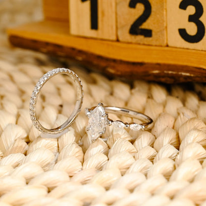 Marquise Cut Cluster Styled Lab Grown Diamond Bridal Ring Set