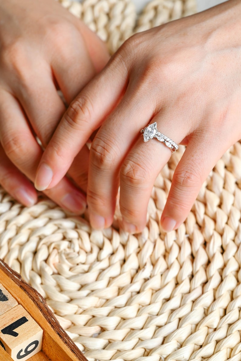 Marquise Cut Cluster Styled Lab Grown Diamond Bridal Ring Set