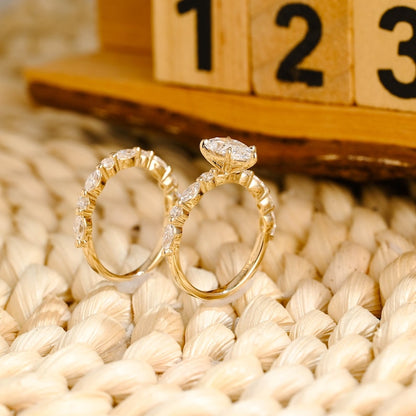Marquise Cut Cluster Styled Lab Grown Diamond Bridal Ring Set