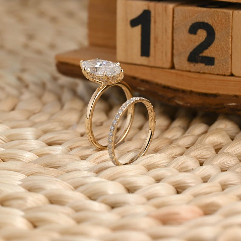 Marquise Cut Cluster Styled Lab Grown Diamond Bridal Ring Set