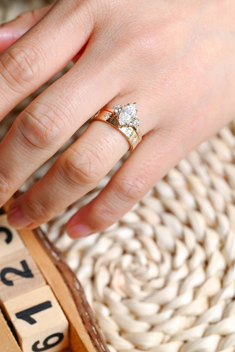 Marquise Cut Cluster Styled Lab Grown Diamond Bridal Ring Set
