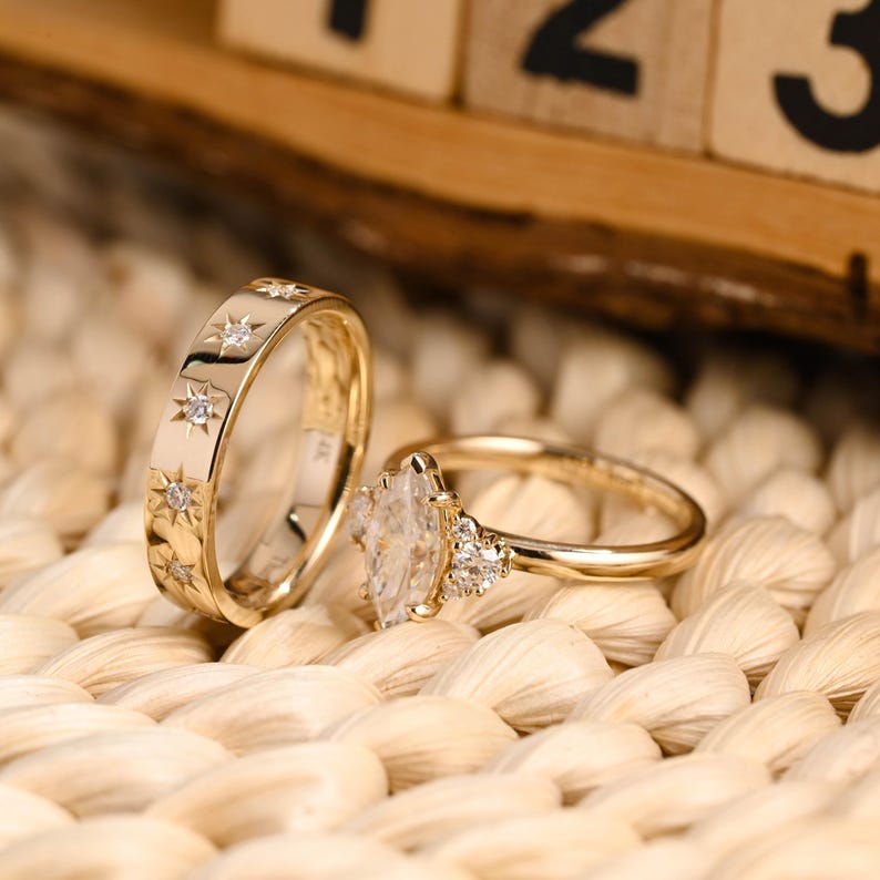 Marquise Cut Cluster Styled Lab Grown Diamond Bridal Ring Set