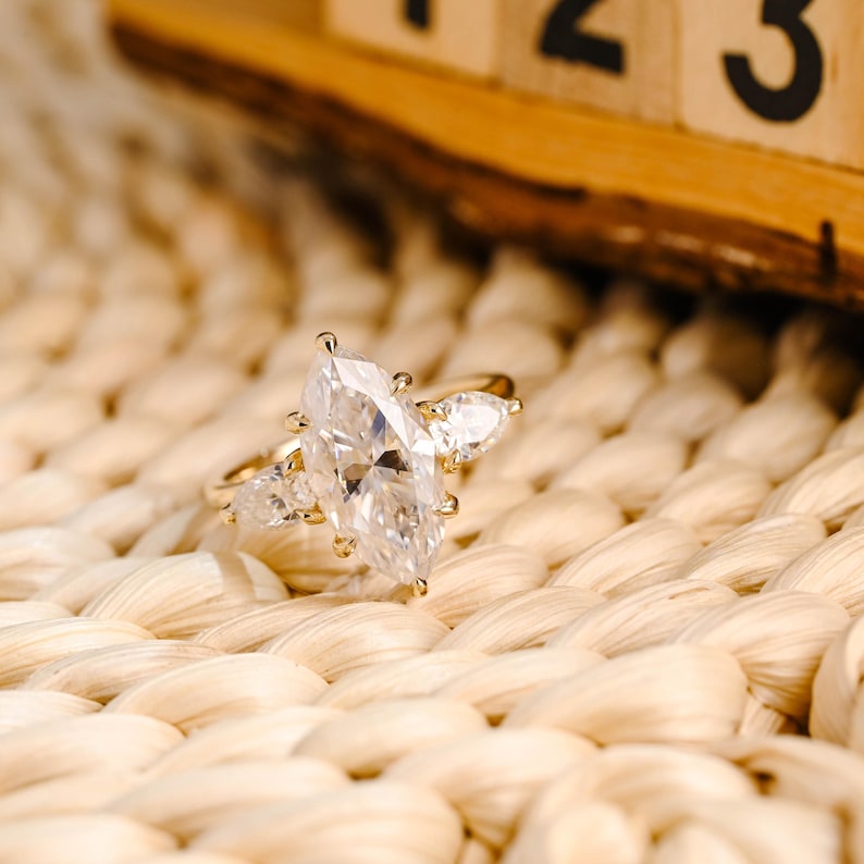 Marquise Cut Cluster Styled Lab Grown Diamond Engagement Ring