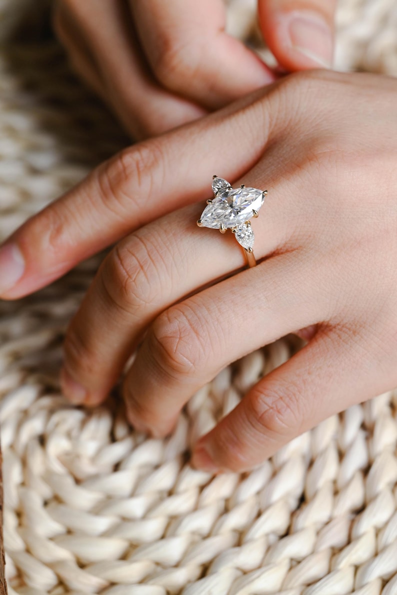 Marquise Cut Cluster Styled Lab Grown Diamond Engagement Ring