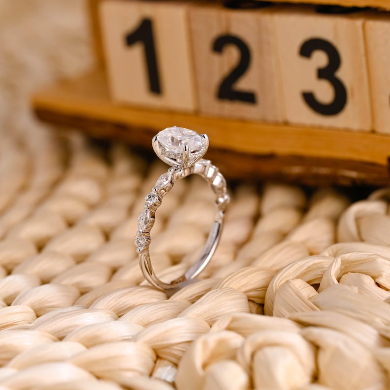 Marquise Cut Cluster Styled Lab Grown Diamond Engagement Ring