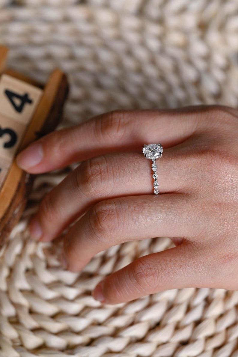 Marquise Cut Cluster Styled Lab Grown Diamond Engagement Ring