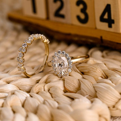 Marquise Cut Cluster Styled Lab Grown Diamond Bridal Ring Set