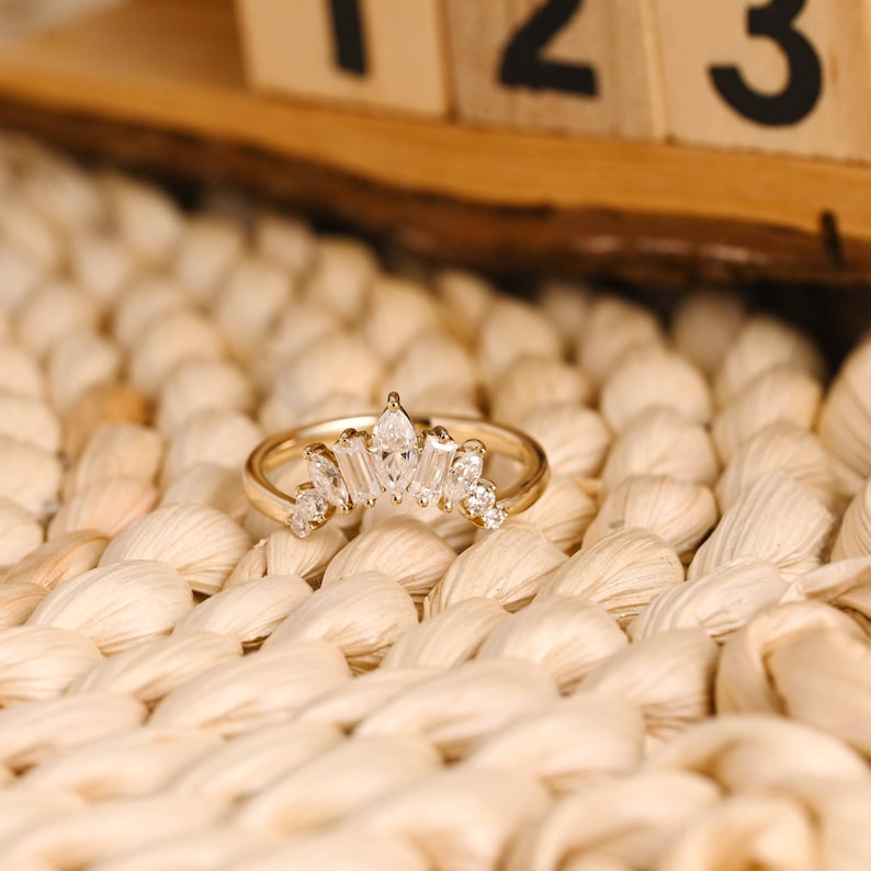 Marquise Cut Cluster Styled Lab Grown Wedding Band