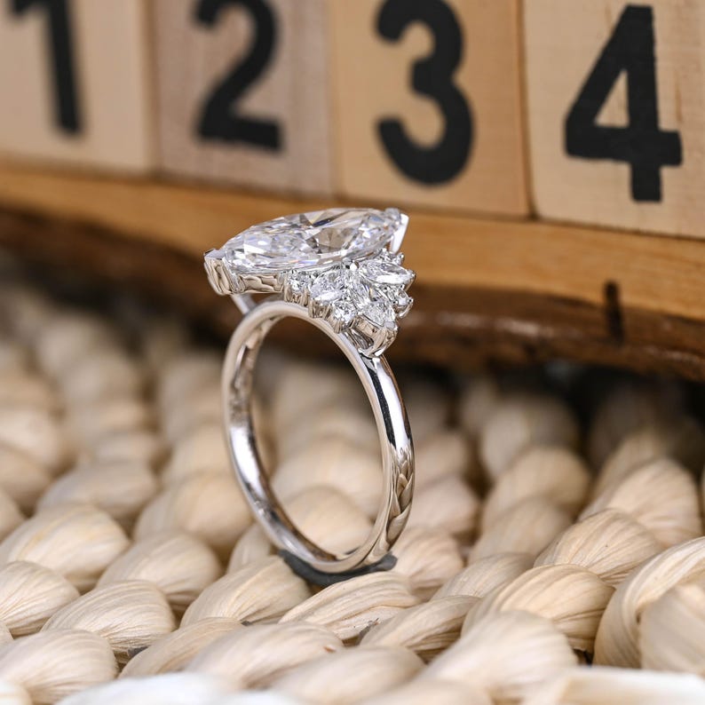 Marquise Cut Cluster Styled Lab Grown Diamond Engagement Ring