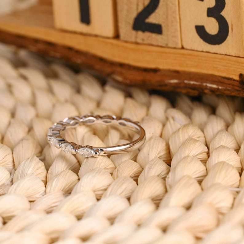Marquise Cut Cluster Styled Lab Grown Wedding Band