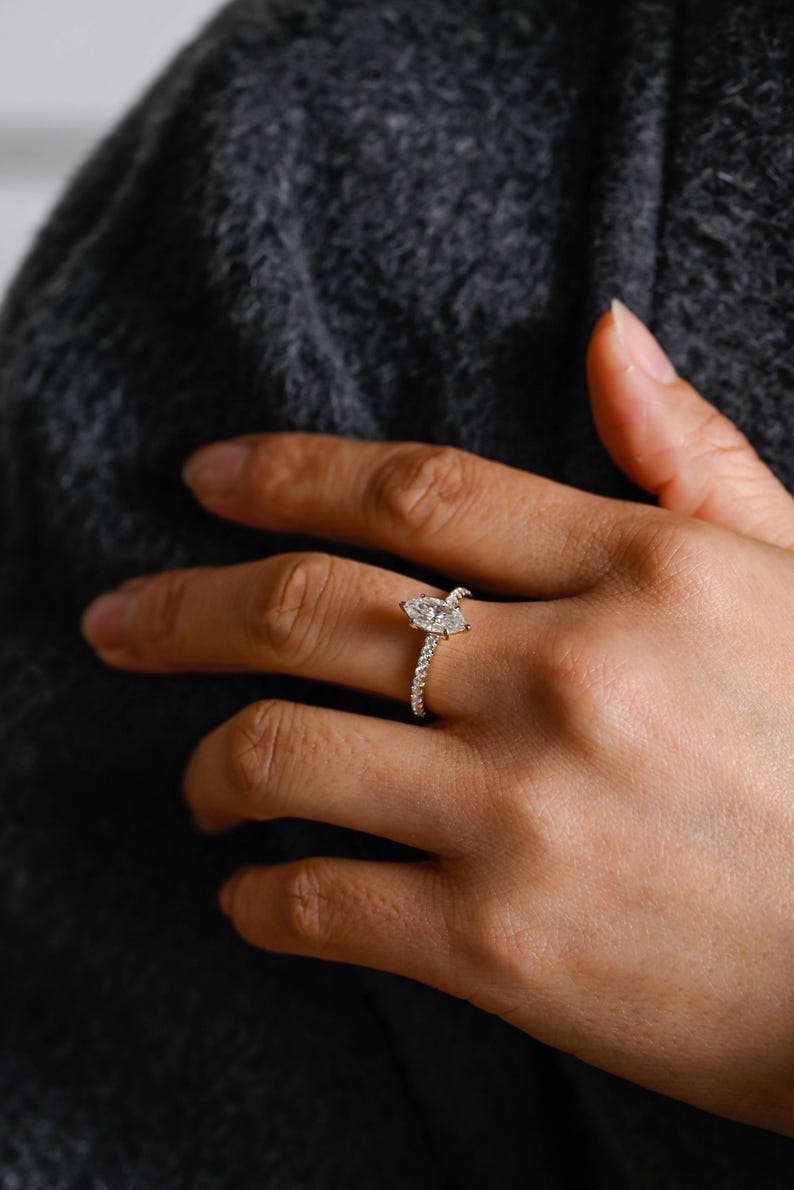 Marquise Cut Cluster Styled Lab Grown Diamond Engagement Ring