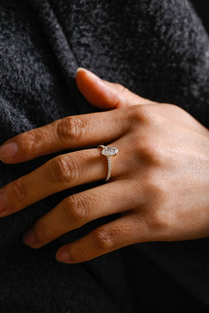 Marquise Cut Cluster Styled Lab Grown Diamond Engagement Ring