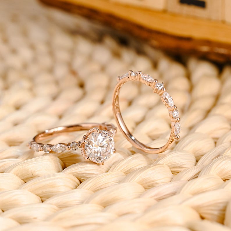 Marquise Cut Cluster Styled Lab Grown Diamond Bridal Ring Set