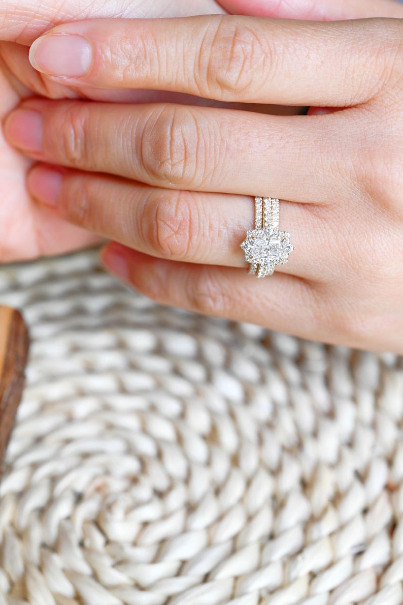Marquise Cut Cluster Styled Lab Grown Diamond Bridal Ring Set