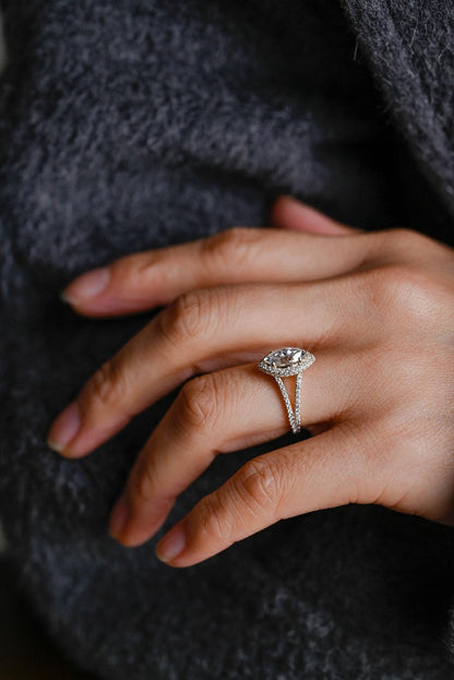Marquise Cut Cluster Styled Lab Grown Diamond Engagement Ring