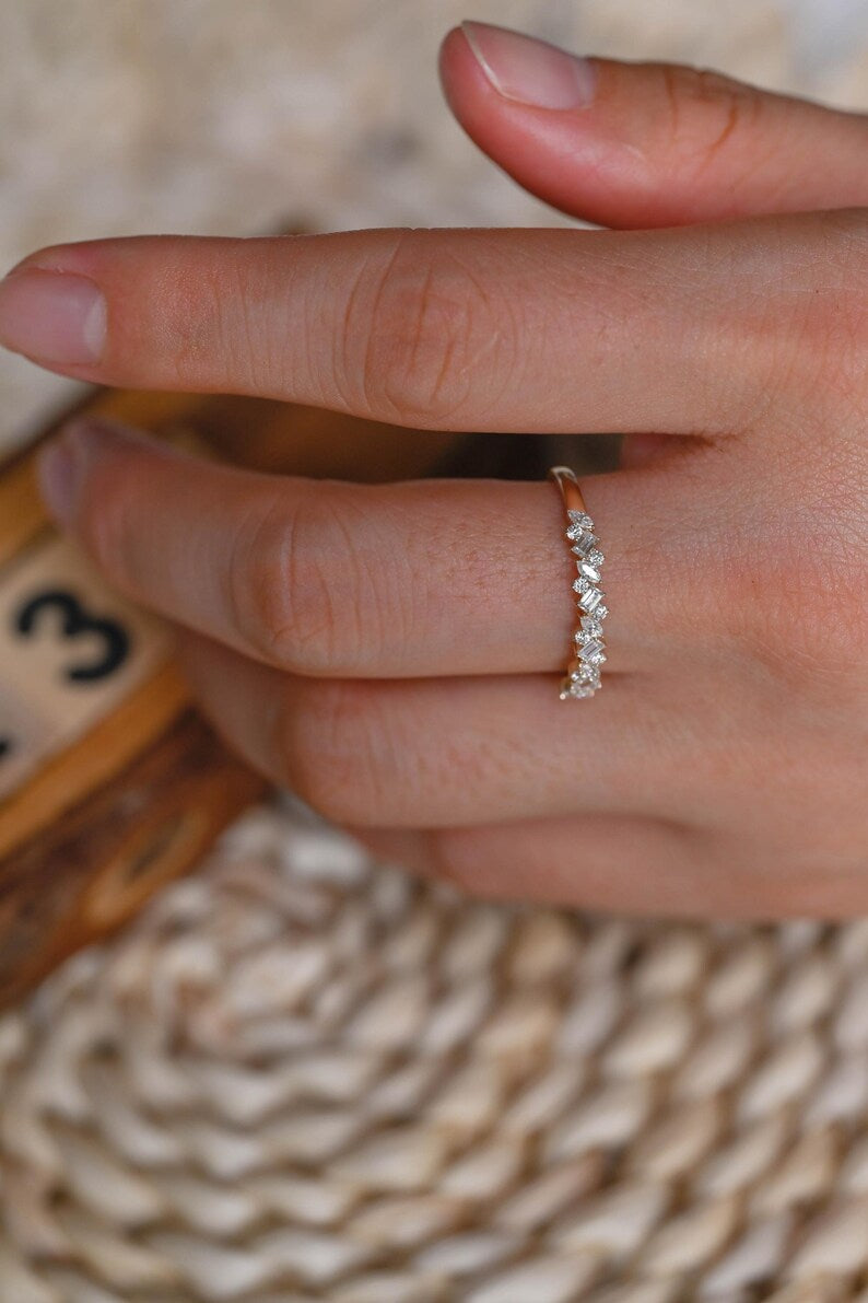 Marquise Cut Cluster Styled Lab Grown Wedding Band