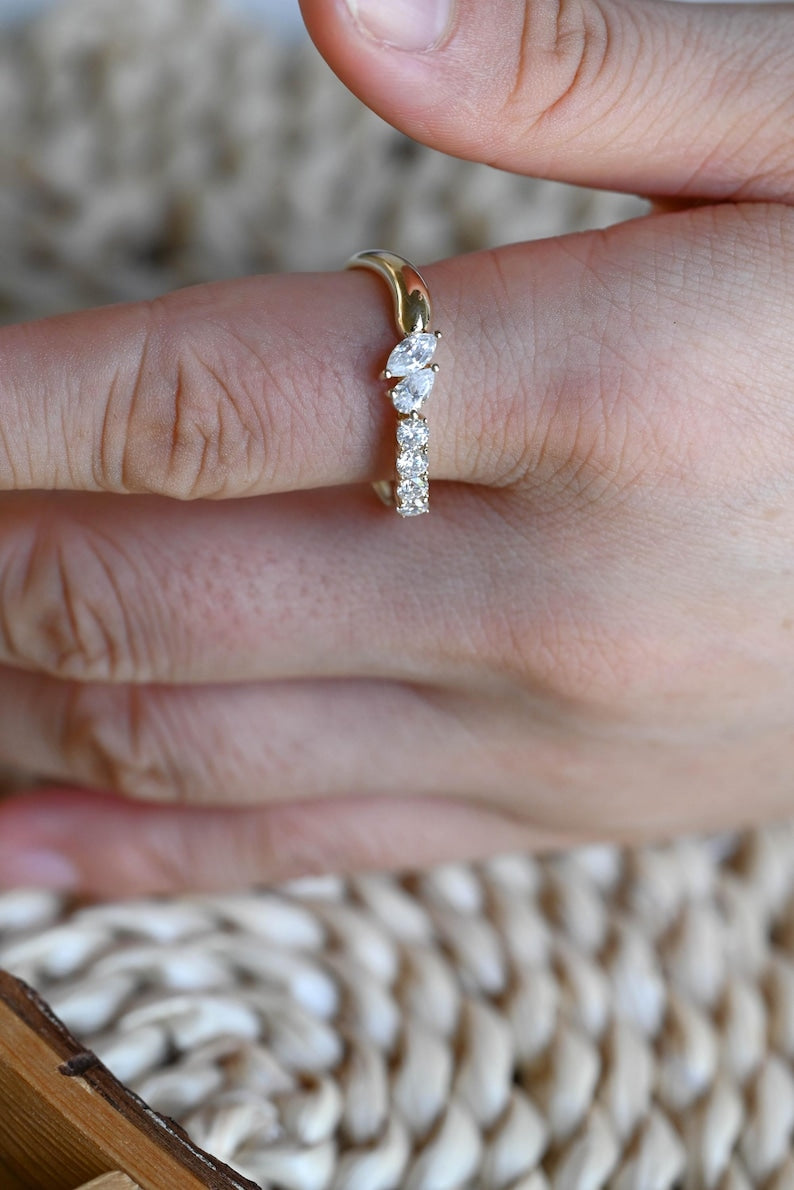 Marquise Cut Cluster Styled Lab Grown Wedding Band