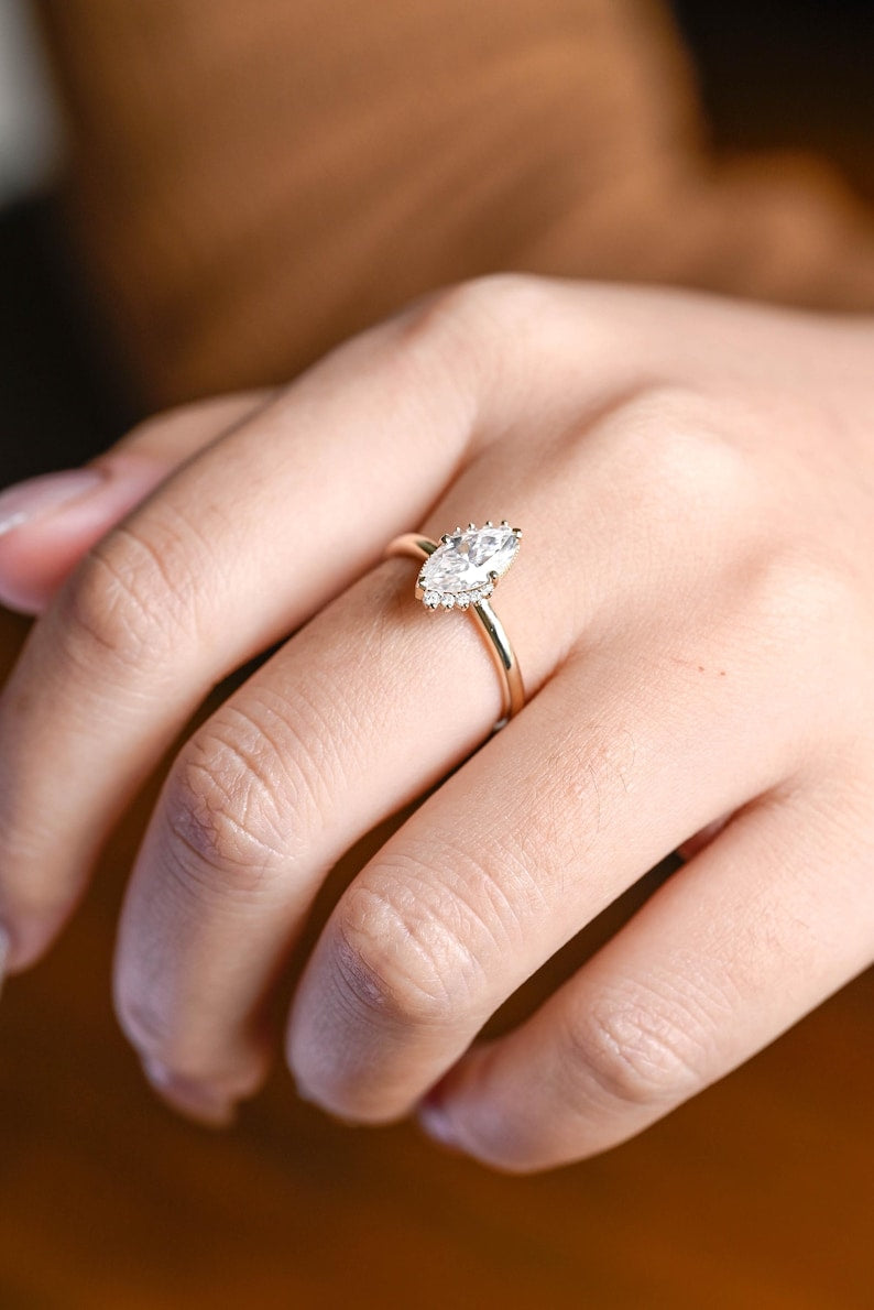 Marquise Cut Cluster Styled Lab Grown Diamond Engagement Ring