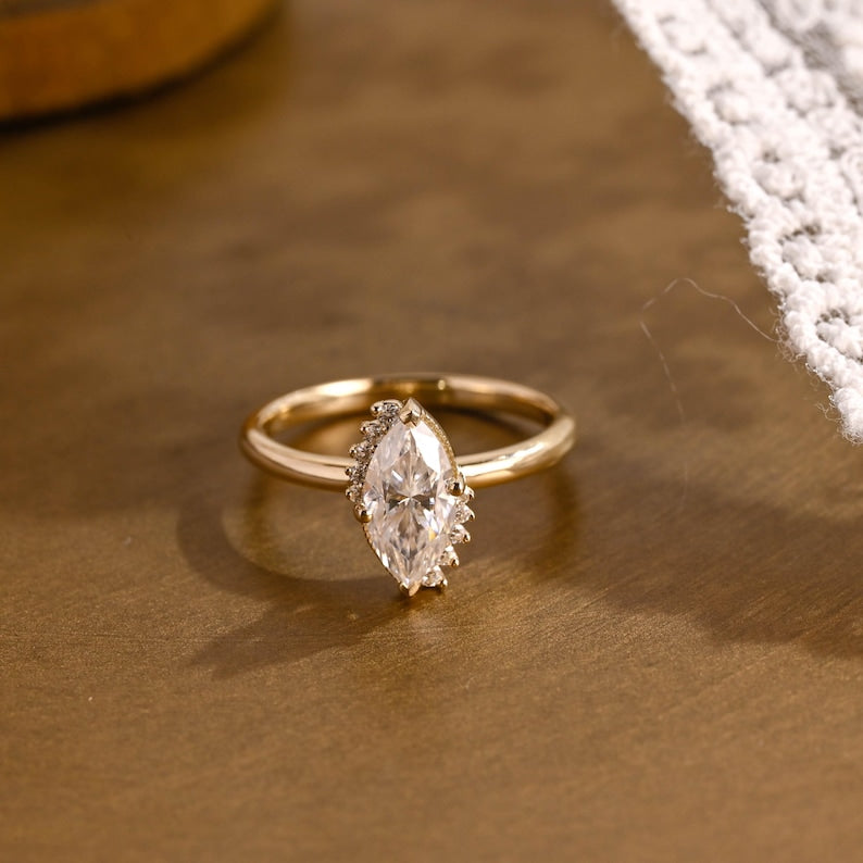 Marquise Cut Cluster Styled Lab Grown Diamond Engagement Ring