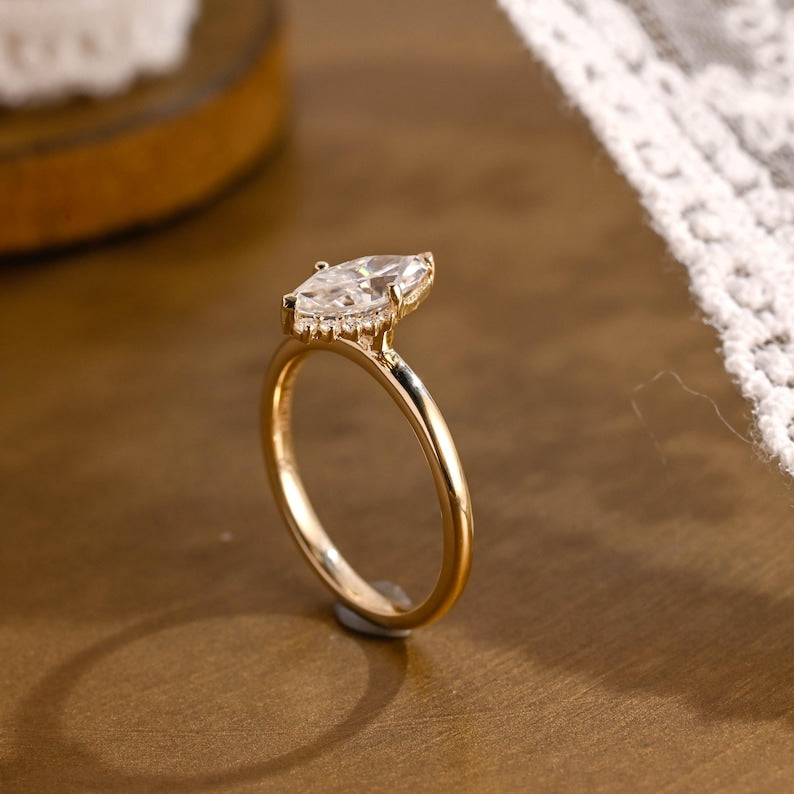 Marquise Cut Cluster Styled Lab Grown Diamond Engagement Ring
