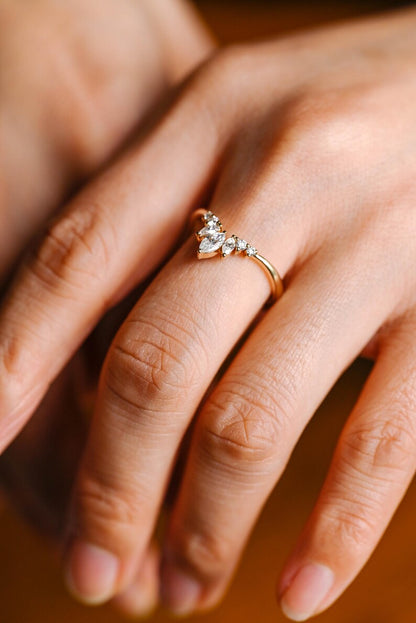 Marquise Cut Cluster Styled Lab Grown Wedding Band