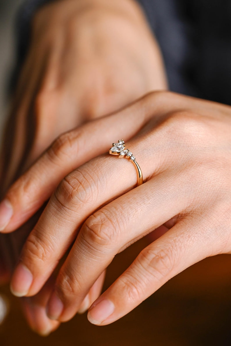 Marquise Cut Cluster Styled Lab Grown Wedding Band