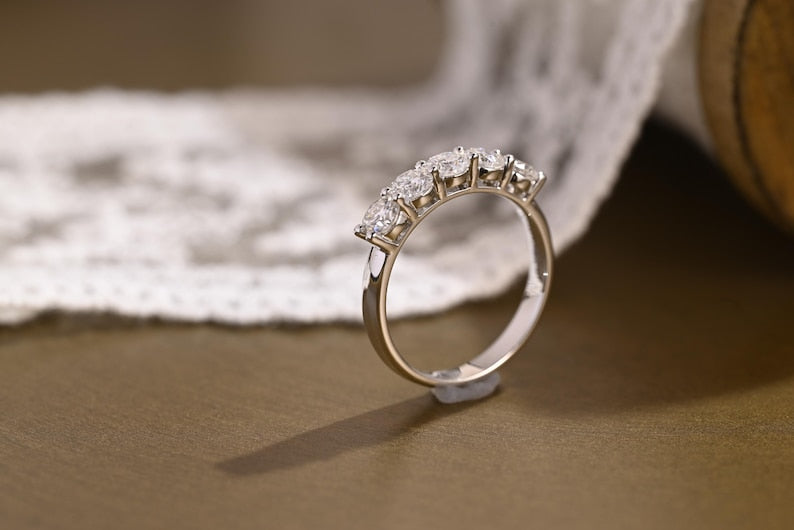 Marquise Cut Cluster Styled Lab Grown Wedding Band