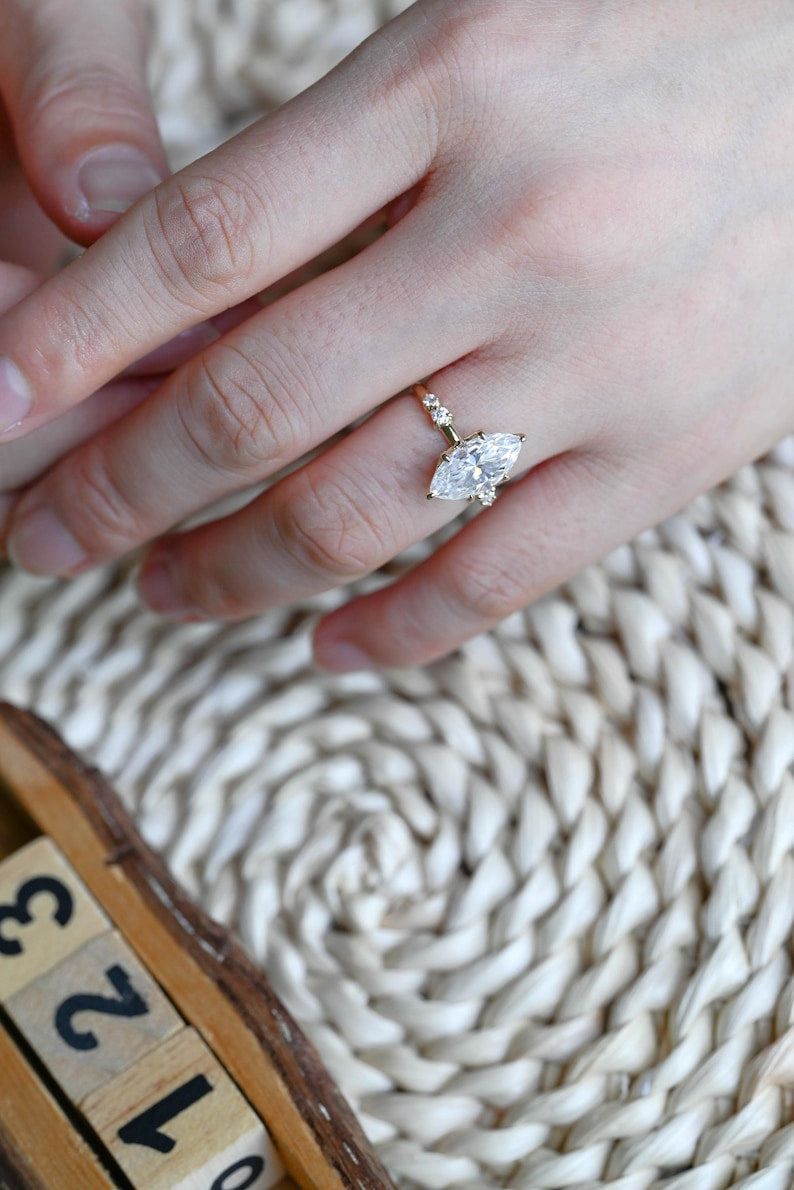 Marquise Cut Cluster Styled Lab Grown Diamond Engagement Ring