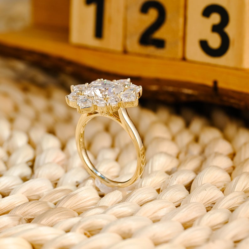 Marquise Cut Cluster Styled Lab Grown Diamond Engagement Ring
