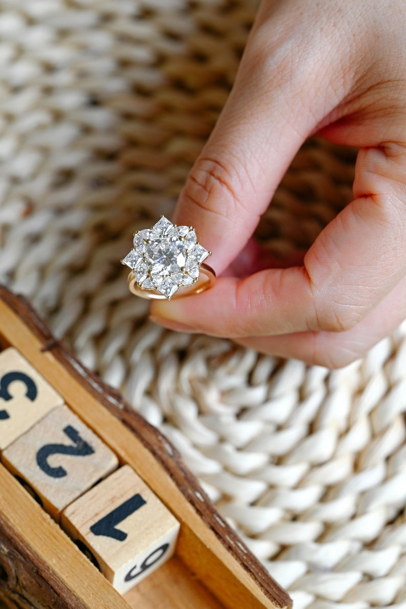 Marquise Cut Cluster Styled Lab Grown Diamond Engagement Ring