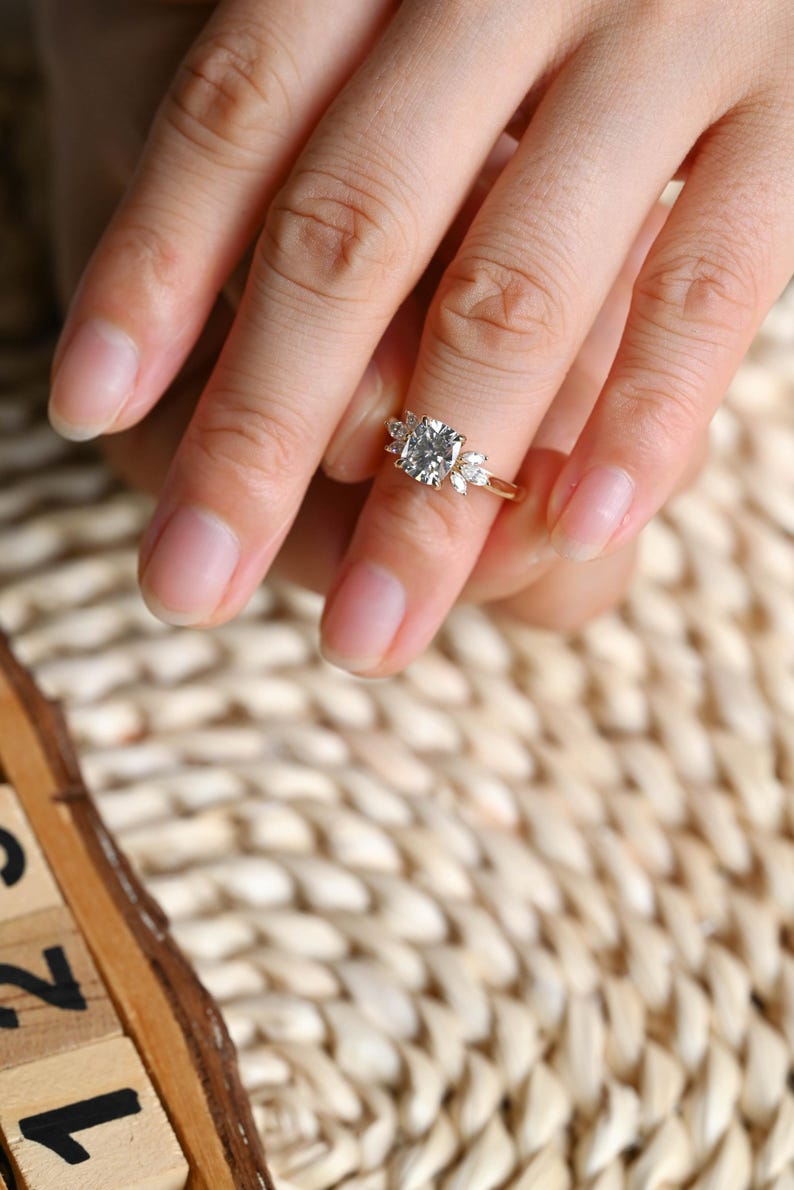 Marquise Cut Cluster Styled Lab Grown Diamond Engagement Ring