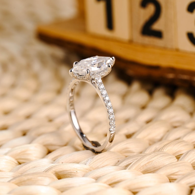Marquise Cut Cluster Styled Lab Grown Diamond Engagement Ring