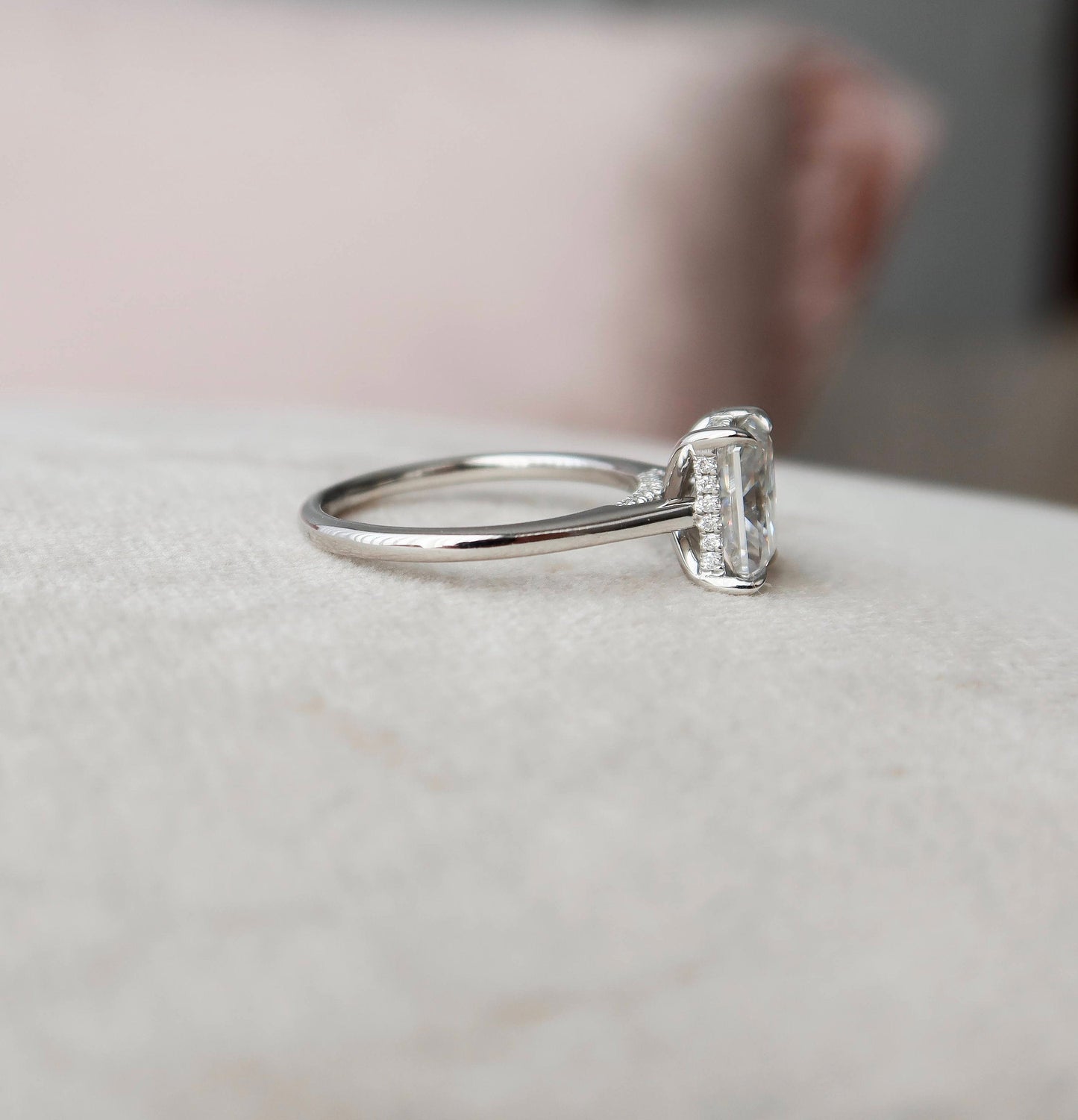 2.0 CT Radiant Cut Hidden Halo Style Moissanite Engagement Ring 4