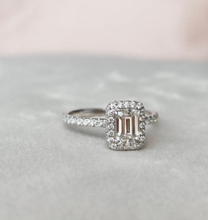 1.0 CT Emerald Halo & Pave Style Moissanite Engagement Ring 5